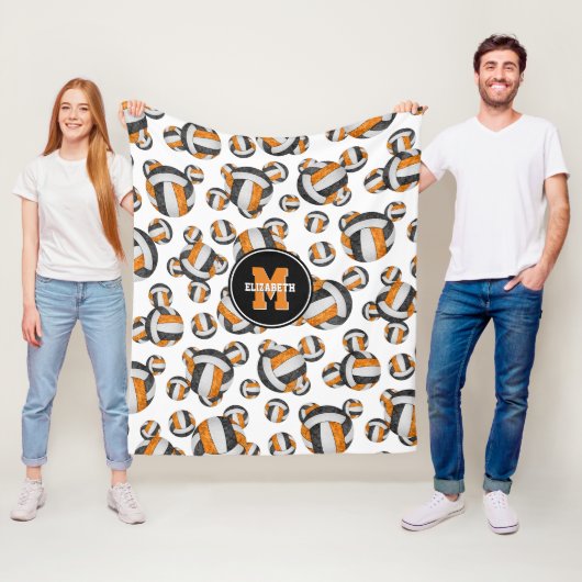 ブラックオレンジチームカラーズガールズスポーツバレーボール フリースブランケット (インサイチュ)