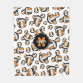 ブラックオレンジチームカラーズガールズスポーツバレーボール フリースブランケット (正面)