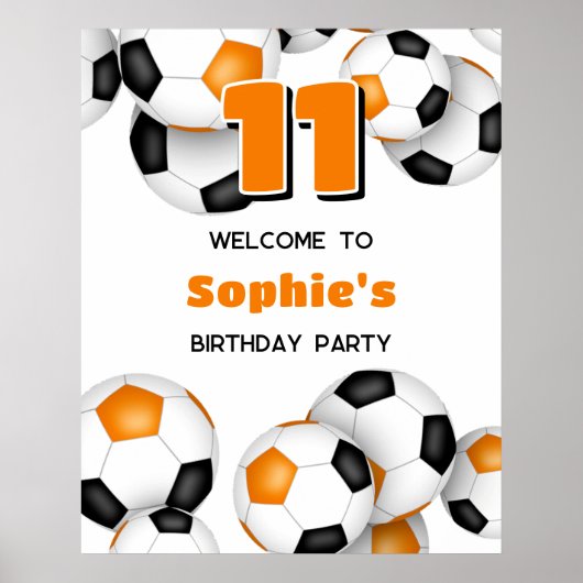 ブラックオレンジチームカラーズサッカーバースデーパーティー ポスター (正面)
