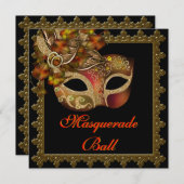 ブラックオレンジハロウィーンマスカレードパーティー 招待状 (正面/裏面)