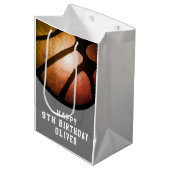 ブラックオレンジバスケットボールスポーツ誕生日 ミディアムペーパーバッグ (正面アングル)