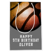 ブラックオレンジバスケットボールスポーツ誕生日 ミディアムペーパーバッグ (正面)