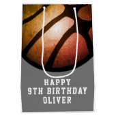 ブラックオレンジバスケットボールスポーツ誕生日 ミディアムペーパーバッグ (裏面)