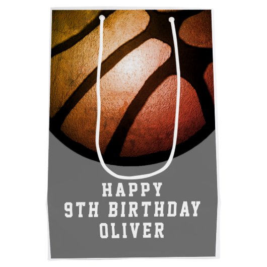 ブラックオレンジバスケットボールスポーツ誕生日 ミディアムペーパーバッグ (裏面)