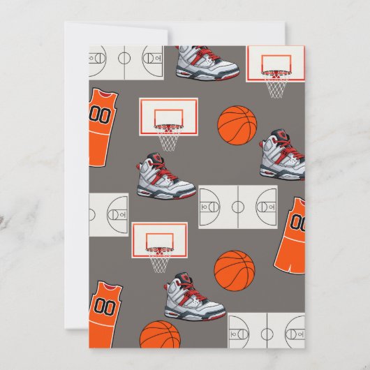 ブラックオレンジバスケットボールフォト誕生日招待状 招待状 (裏面)
