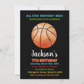 ブラックオレンジバスケットボール誕生日招待状 招待状 (正面)