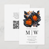 ブラックオレンジバラ結婚ゴシック 招待状 (正面/裏面)