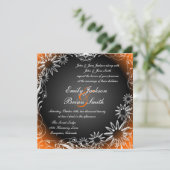 ブラックオレンジフェードデイジーフラワー結婚式招待状 招待状 (スタンド正面)