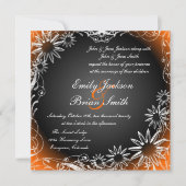 ブラックオレンジフェードデイジーフラワー結婚式招待状 招待状 (正面)