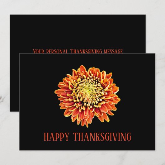 ブラックオレンジフローラモダンハッピーサンクスギビング シーズンカード (正面/裏面)