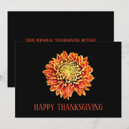 ブラックオレンジフローラモダンハッピーサンクスギビング シーズンカード
