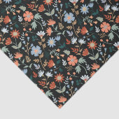 ブラックオレンジブルー植物花パターン 薄葉紙 (詳細)