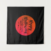 ブラックオレンジホラーフルムーンハッピーハローウィン タペストリー (正面(横))