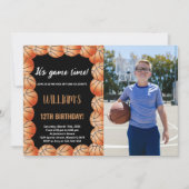 ブラックオレンジボールバスケットボール誕生日(写真付) 招待状 (正面)
