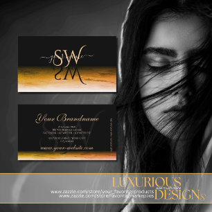 ブラックオレンジマーブルパターンシャドウフォントイニシャル 名刺