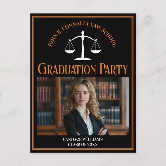 ブラックオレンジロースクール写真卒業パーティー インビテーションポストカード (正面)