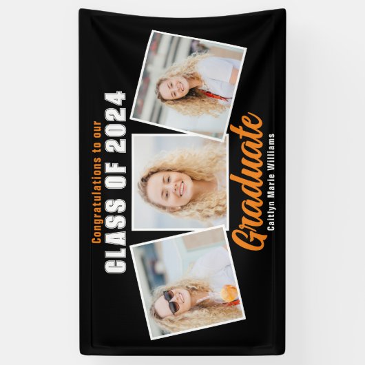 ブラックオレンジ卒業パーティー3フォトコラージュ 横断幕 (縦)