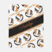 ブラックオレンジ大好きバレーボール文字柄 フリースブランケット (正面)