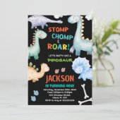 ブラックオレンジ恐竜誕生日招待状 招待状 (スタンド正面)