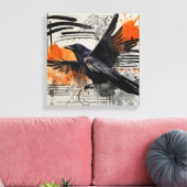 ブラックオレンジ抽象芸術バードウォーターの色のウォールアート キャンバスプリント (インサイチュ (リビング))