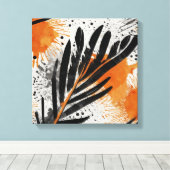 ブラックオレンジ抽象芸術フェザー水彩ウォールアート キャンバスプリント (インサイチュ (ウッドフロア))