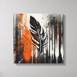 ブラックオレンジ抽象芸術フェザー水彩ウォールアート キャンバスプリント