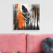 ブラックオレンジ抽象芸術フェザー水彩ウォールアート キャンバスプリント (インサイチュ (リビング))