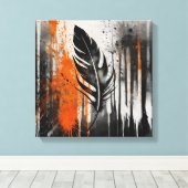 ブラックオレンジ抽象芸術フェザー水彩ウォールアート キャンバスプリント (インサイチュ (ウッドフロア))