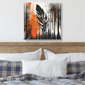 ブラックオレンジ抽象芸術フェザー水彩ウォールアート キャンバスプリント (インサイチュ (寝室))