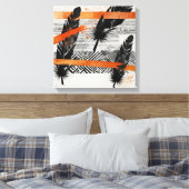 ブラックオレンジ抽象芸術羽毛ウォーターカラーウォールアート キャンバスプリント (インサイチュ (寝室))