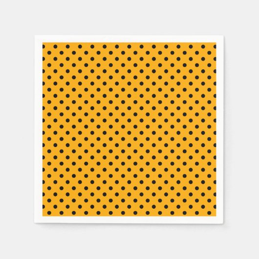 ブラックオレンジ水玉模様パターンハロウィンナプキンス スタンダードカクテルナプキン (正面)