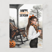 ブラックオレンジ秋ハッピーシー不気味ズンハロウィーン シーズンポストカード (正面)