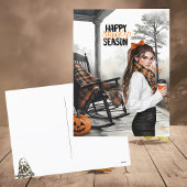 ブラックオレンジ秋ハッピーシー不気味ズンハロウィーン シーズンポストカード