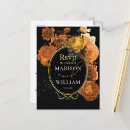 ブラックオレンジ結婚フローラの食事の選択RSVP ポストカード