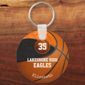 ブラックオレンジ色のスクールカラーズバスケットチーム キーホルダー (正面)