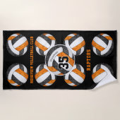 ブラックオレンジ色のスクールクラブカラーガーリーボール ビーチタオル (正面)