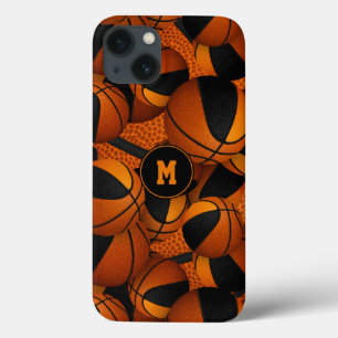ブラックオレンジ色のチームカラーバスケットボールスポーツパターン iPhone 13ケース