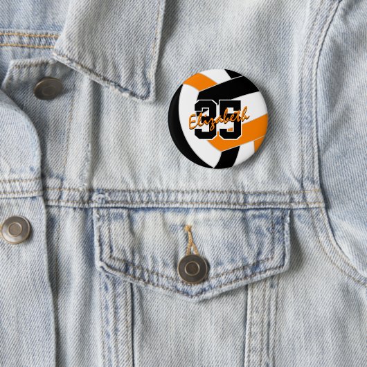 ブラックオレンジ色のバレーボールのチームカラー 缶バッジ (インサイチュ)