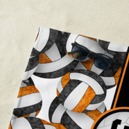 ブラックオレンジ色のバレーボール柄ジャージー番号 ビーチタオル