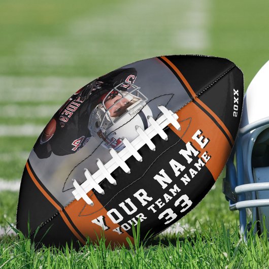 ブラックオレンジ色のプレイヤー名番号チームフォト アメリカンフットボール