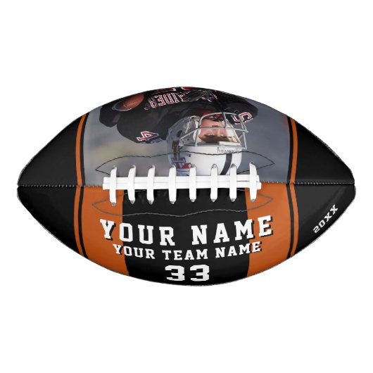 ブラックオレンジ色のプレイヤー名番号チームフォト アメリカンフットボール (正面)