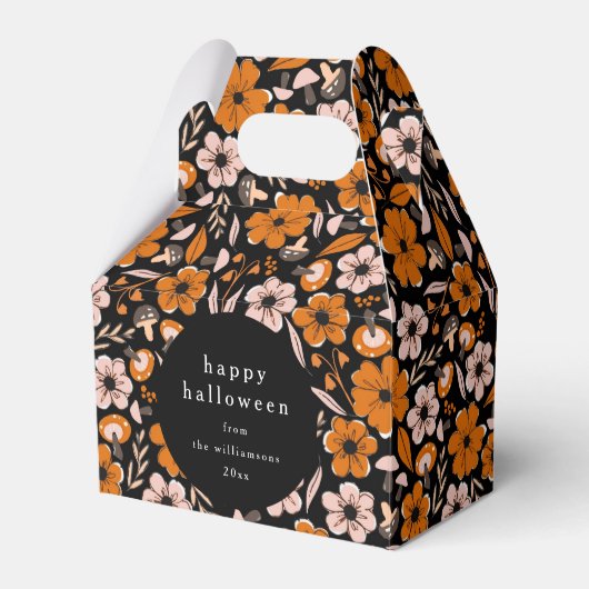 ブラックオレンジ色の花きのこハロウィンカスタム フェイバーボックス (正面サイド)