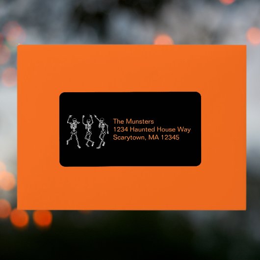 ブラックオレンジ踊りスケルトンのハロウィンアドレス ラベル
