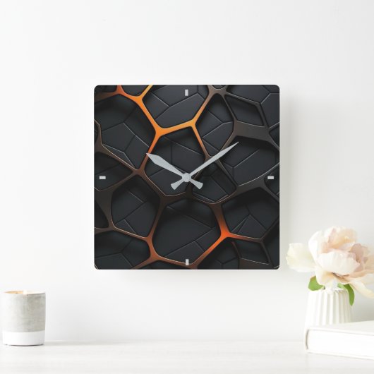 ブラックオレンジ スクエア壁時計 (ホーム)