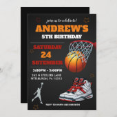 ブラックオレンジ バスケットボール 誕生日 招待状 (正面/裏面)