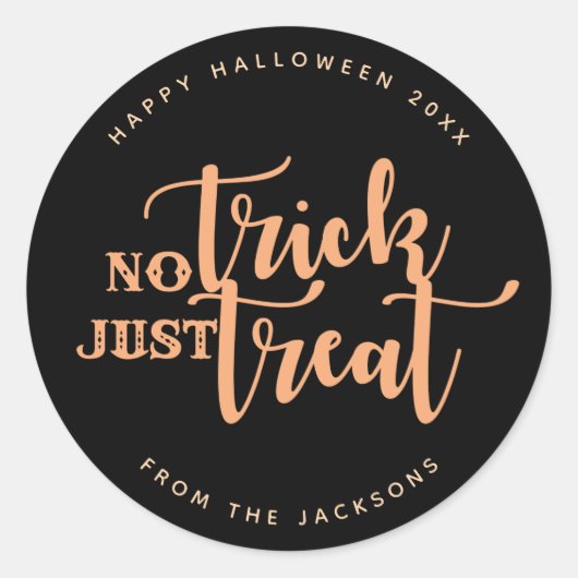ブラックオレンジNoトリックジャストトリートハロウィーン ラウンドシール (正面)