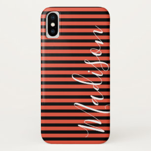 ブラックオレンストライプジのハロウィンパーソナライズされた名 iPhone X ケース