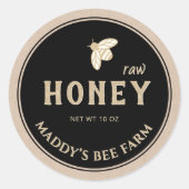 ブラックオンクラフトHONEYラベルとミツバチ ラウンドシール (正面)
