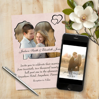 ブラックオンバラ花嫁と花婿シェイプフォト結婚ズ 招待状