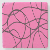 ブラックオンピンクリボンアート ストーンコースター (正面)